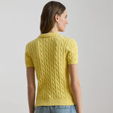 Lauren Ralph Lauren Cable-Knit Cotton Polo Jumper in Lemon Sorbet