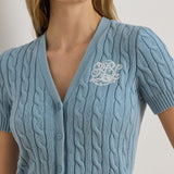Lauren Ralph Lauren Cable-Knit Cotton Short-Sleeve Cardigan in Blue Note