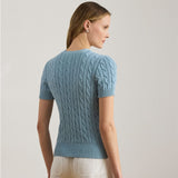 Lauren Ralph Lauren Cable-Knit Cotton Short-Sleeve Cardigan in Blue Note