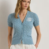 Lauren Ralph Lauren Cable-Knit Cotton Short-Sleeve Cardigan in Blue Note