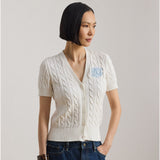 Lauren Ralph Lauren Cable-Knit Cotton Short-Sleeve Cardigan in White