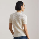 Lauren Ralph Lauren Cable-Knit Cotton Short-Sleeve Cardigan in White