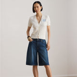 Lauren Ralph Lauren Cable-Knit Cotton Short-Sleeve Cardigan in White