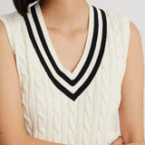 Lauren Ralph Lauren Cable-Knit Cotton Sleeveless Jumper in Mascarpone Cream/Black
