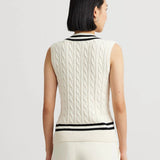 Lauren Ralph Lauren Cable-Knit Cotton Sleeveless Jumper in Mascarpone Cream/Black