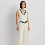 Lauren Ralph Lauren Cable-Knit Cotton Sleeveless Jumper in Mascarpone Cream/Black