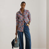 Lauren Ralph Lauren Classic Fit Floral Cotton Voile Shirt in Cream/Red/Blue