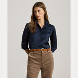 Lauren Ralph Lauren Classic Fit Satin Charmeuse Shirt in Navy