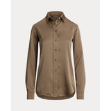 Lauren Ralph Lauren Classic Fit Satin Charmeuse Shirt In Taupe Brown