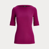Lauren Ralph Lauren Cotton Boatk neck Top In Fuschia Berry