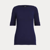 Lauren by Ralph Lauren Stretch Cotton Boatneck Tee In Navy