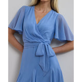 Lauren Ralph Lauren Crinkle Georgette Surplice Dress In Sky Blue