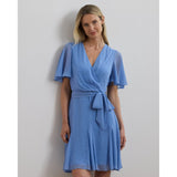 Lauren Ralph Lauren Crinkle Georgette Surplice Dress In Sky Blue