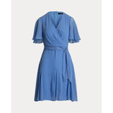 Lauren Ralph Lauren Crinkle Georgette Surplice Dress In Sky Blue