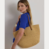 Lauren Ralph Lauren Crocheted Straw Large Lainey Tote Bag in Natural/Lauren Tan