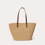 Lauren Ralph Lauren Crocheted Straw Large Lainey Tote Bag in Natural/Lauren Tan