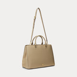 Lauren Ralph Lauren Crosshatch Leather Large Hanna Satchel In Birch Tan
