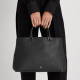 Lauren Ralph Lauren Crosshatch Leather Large Hanna Satchel In Black