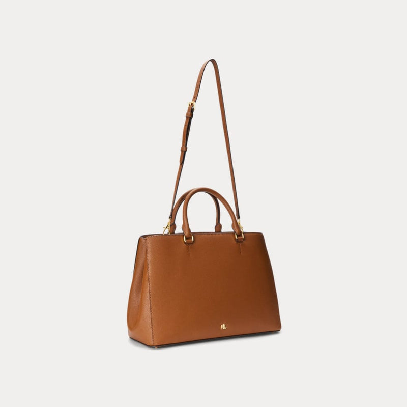 Lauren Ralph Lauren Crosshatch Leather Large Hanna Satchel Tan