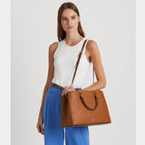 Lauren Ralph Lauren Crosshatch Leather Large Hanna Satchel Tan