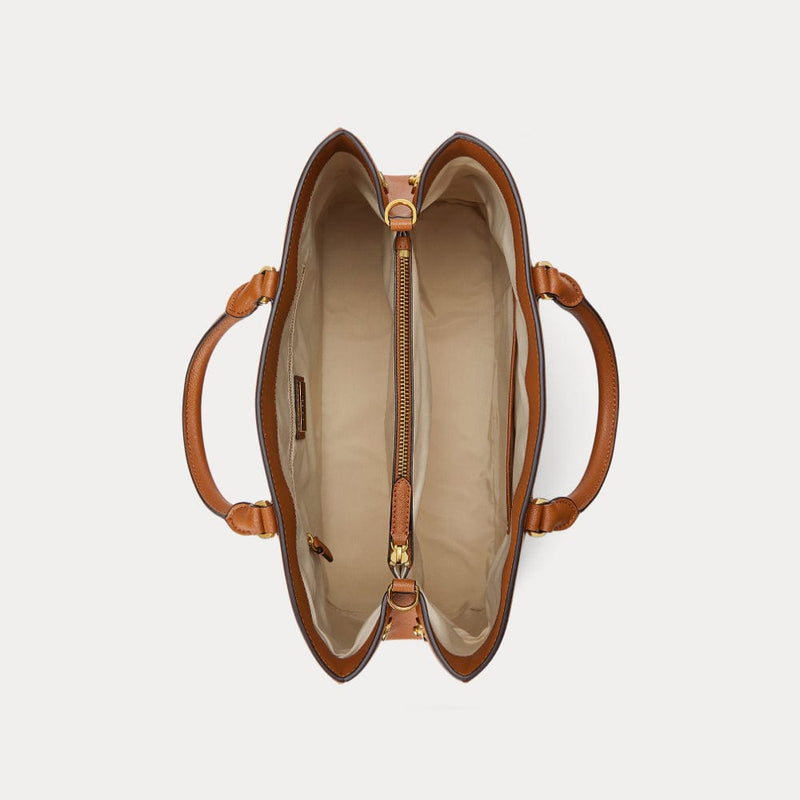 Lauren Ralph Lauren Crosshatch Leather Large Hanna Satchel Tan