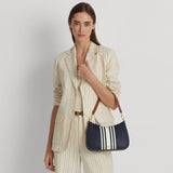 Lauren Ralph Lauren Crosshatch Leather Medium Danni Bag Navy Vanilla