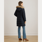 Lauren Ralph Lauren Faux-Fur-Trim Hooded Down Coat in Dark Navy