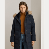 Lauren Ralph Lauren Faux-Fur-Trim Hooded Down Coat in Dark Navy