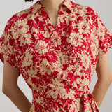 Lauren Ralph Lauren Floral Belted Crepe Dress in Red/Tan Floral