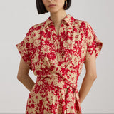 Lauren Ralph Lauren Floral Belted Crepe Dress in Red/Tan Floral