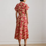 Lauren Ralph Lauren Floral Belted Crepe Dress in Red/Tan Floral
