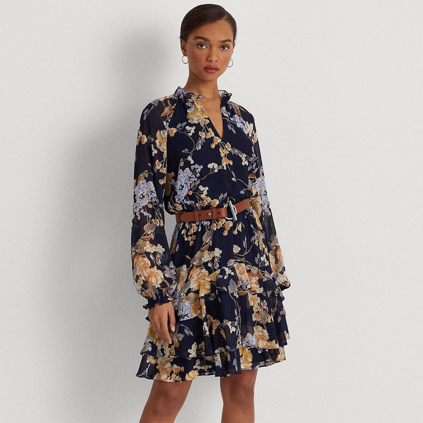 Lauren Ralph Lauren Floral Belted Crinkle Georgette Dress