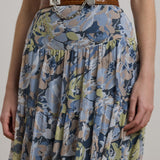 Lauren Ralph Lauren Floral Crinkle Georgette Tiered Skirt In Blue Multi