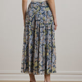 Lauren Ralph Lauren Floral Crinkle Georgette Tiered Skirt In Blue Multi