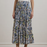 Lauren Ralph Lauren Floral Crinkle Georgette Tiered Skirt In Blue Multi
