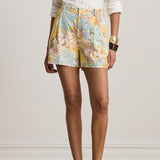 Lauren Ralph Lauren Floral Pleated Linen Shorts in Cream/Blue Multi