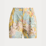 Lauren Ralph Lauren Floral Pleated Linen Shorts in Cream/Blue Multi