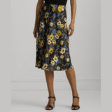 Lauren Ralph Lauren Floral Satin Charmeuse Midi Skirt In Black