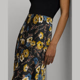 Lauren Ralph Lauren Floral Satin Charmeuse Midi Skirt In Black