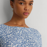 Lauren Ralph Lauren Floral Stretch Cotton Boatneck T-shirt in Blue/Cream