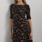 Lauren Ralph Lauren Floral Stretch Cotton Midi Dress In Navy Multi