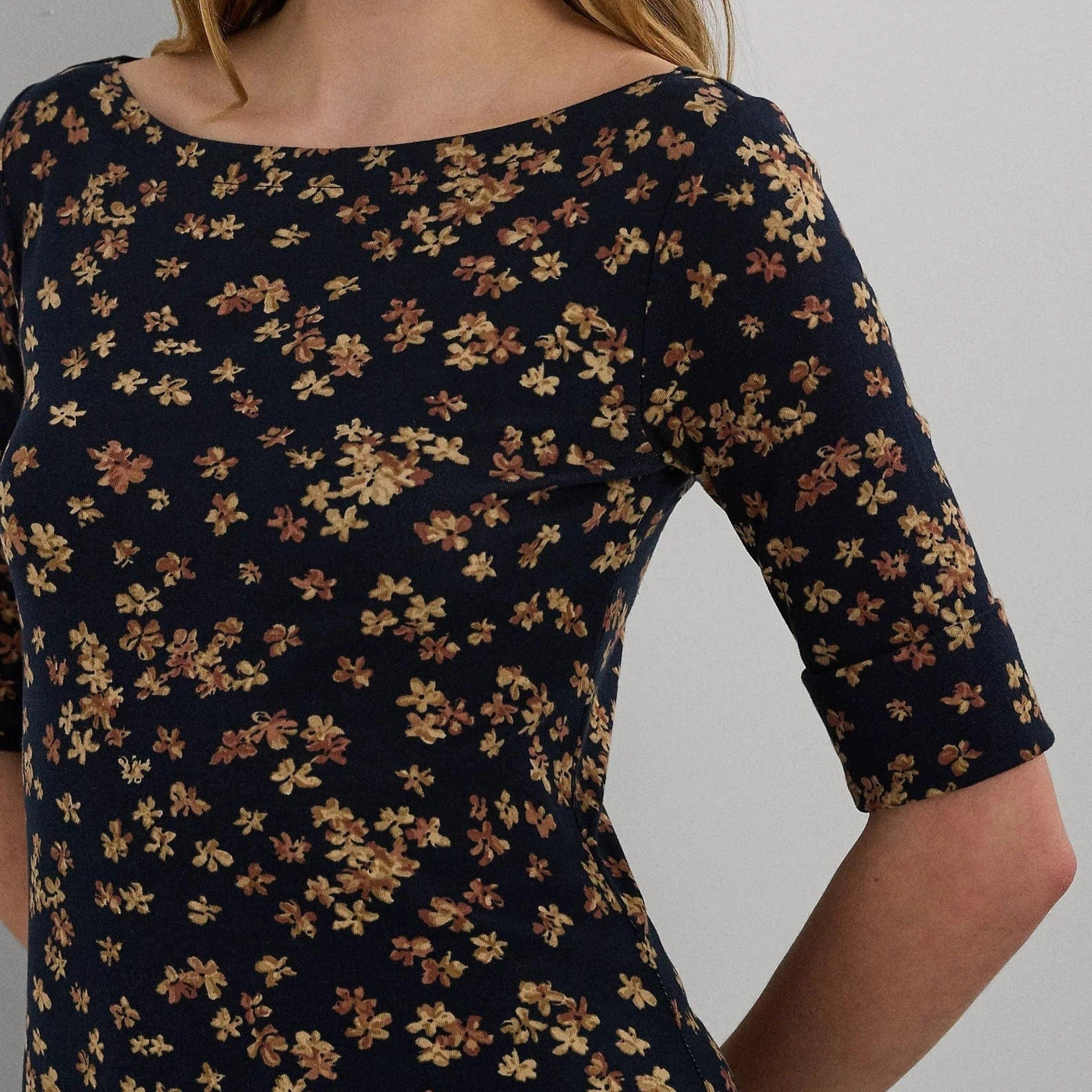 lauren ralph lauren floral stretch cotton midi dress Lauren Ralph Lauren Woman FLORAL STRETCH COTTON MIDI DRESS - Jersey dress -  indigo multi/blue