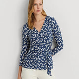 Lauren Ralph Lauren Floral Stretch Jersey Top in Blue/Cream