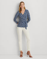 Lauren Ralph Lauren Floral Stretch Jersey Top In Blue / Cream