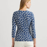 Lauren Ralph Lauren Floral Stretch Jersey Top In Blue / Cream