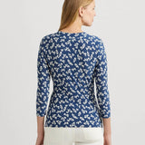 Lauren Ralph Lauren Floral Stretch Jersey Top in Blue/Cream