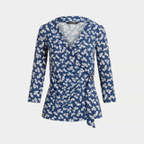 Lauren Ralph Lauren Floral Stretch Jersey Top in Blue/Cream
