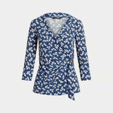Lauren Ralph Lauren Floral Stretch Jersey Top In Blue / Cream