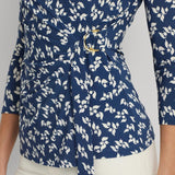 Lauren Ralph Lauren Floral Stretch Jersey Top in Blue/Cream