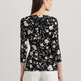 Lauren Ralph Lauren Floral Surplice Stretch Jersey Top In Black / Cream